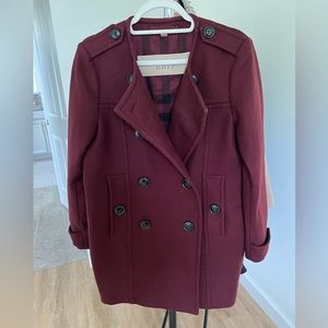 Burberry brit wool coat burgundy size 8. Loose fit